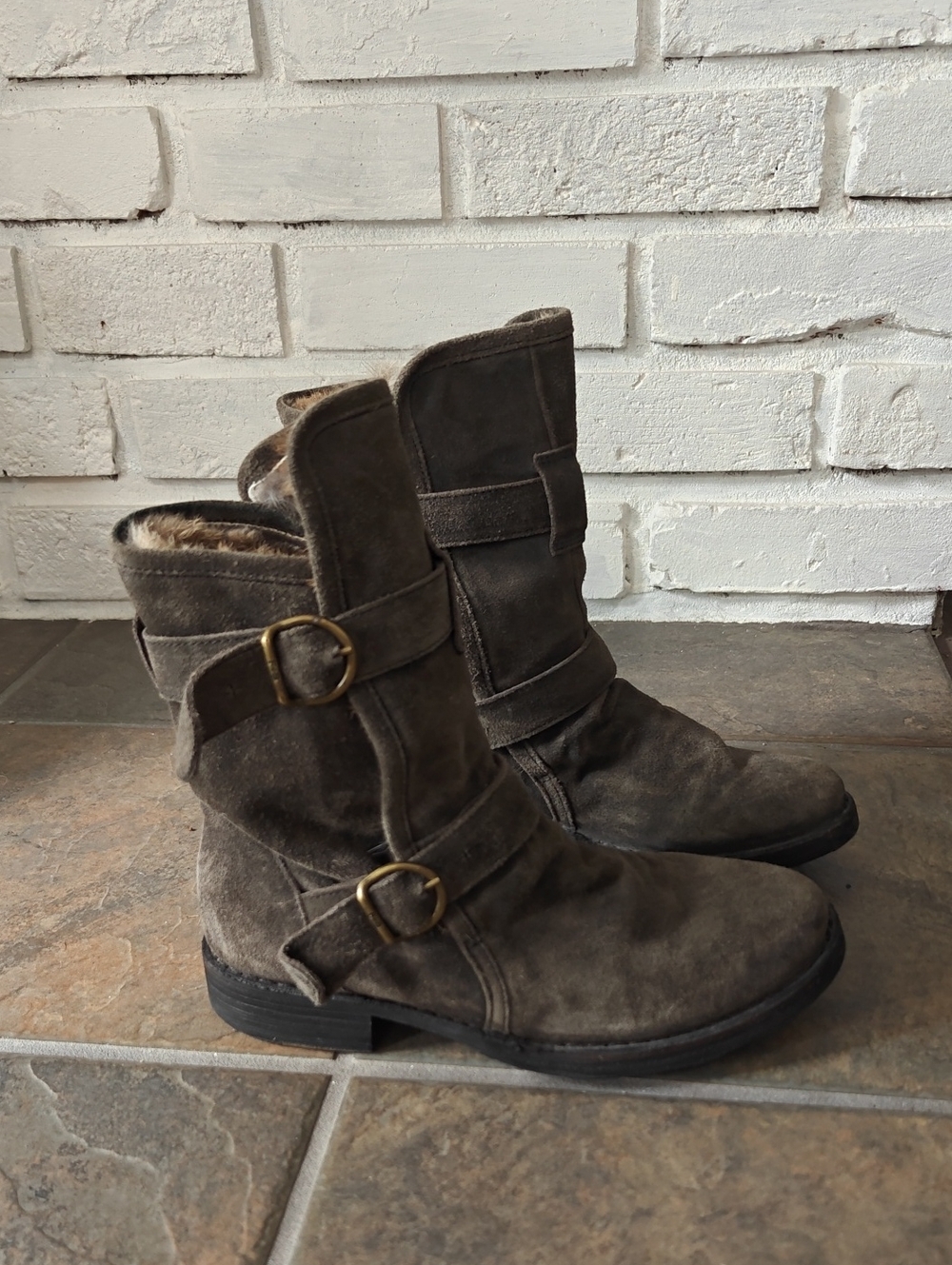 Fiorentini + Baker Suede & Rabbit Fur Moto Boots